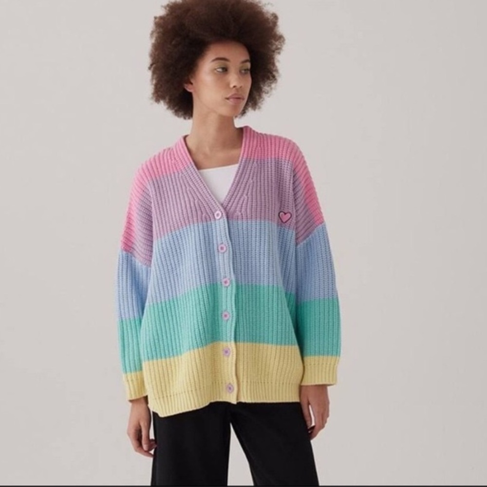 🌈RARE🌈 Lazy Oaf Oversized Pastel Rainbow Cardigan Sweater